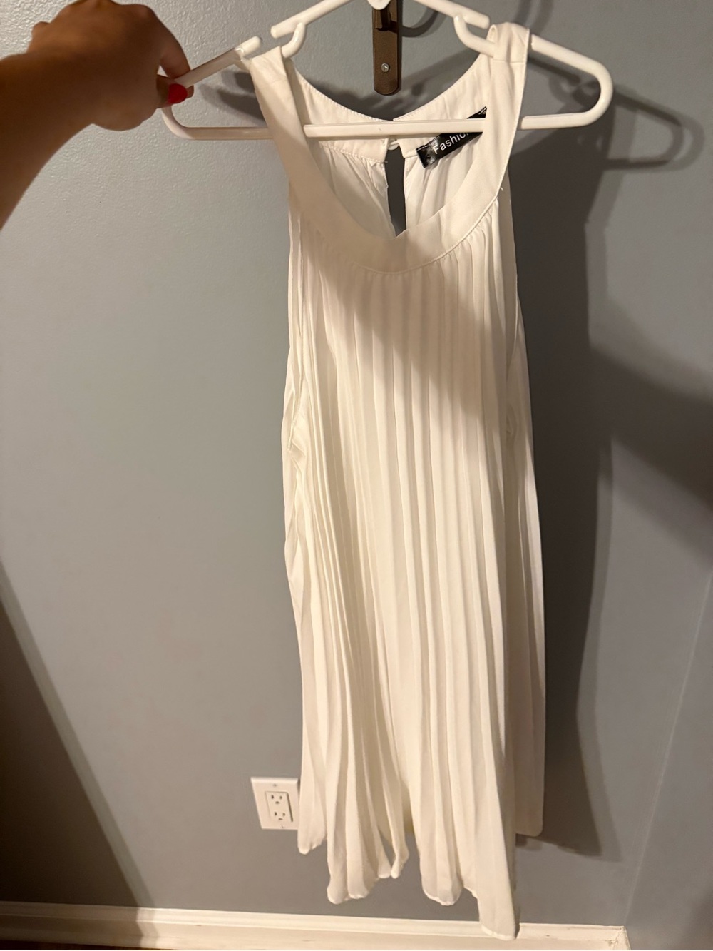 Pleated White Sleeveless Dress -